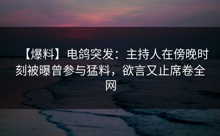 【爆料】电鸽突发：主持人在傍晚时刻被曝曾参与猛料，欲言又止席卷全网