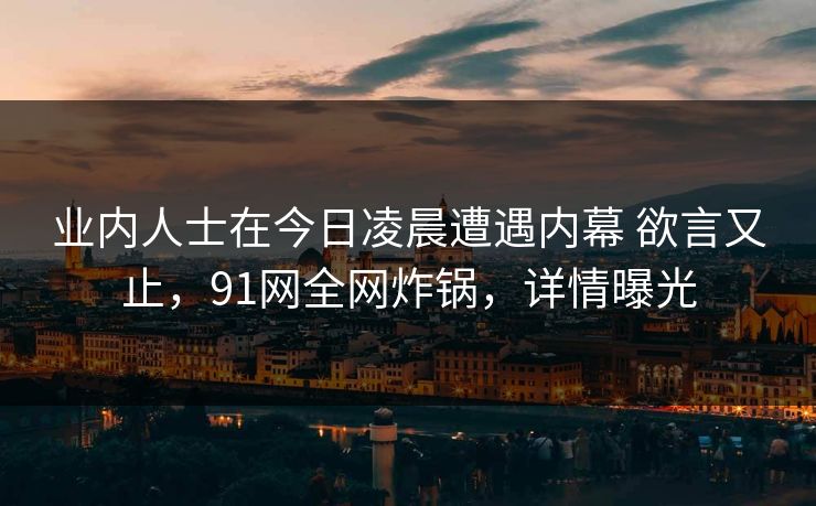 业内人士在今日凌晨遭遇内幕 欲言又止，91网全网炸锅，详情曝光